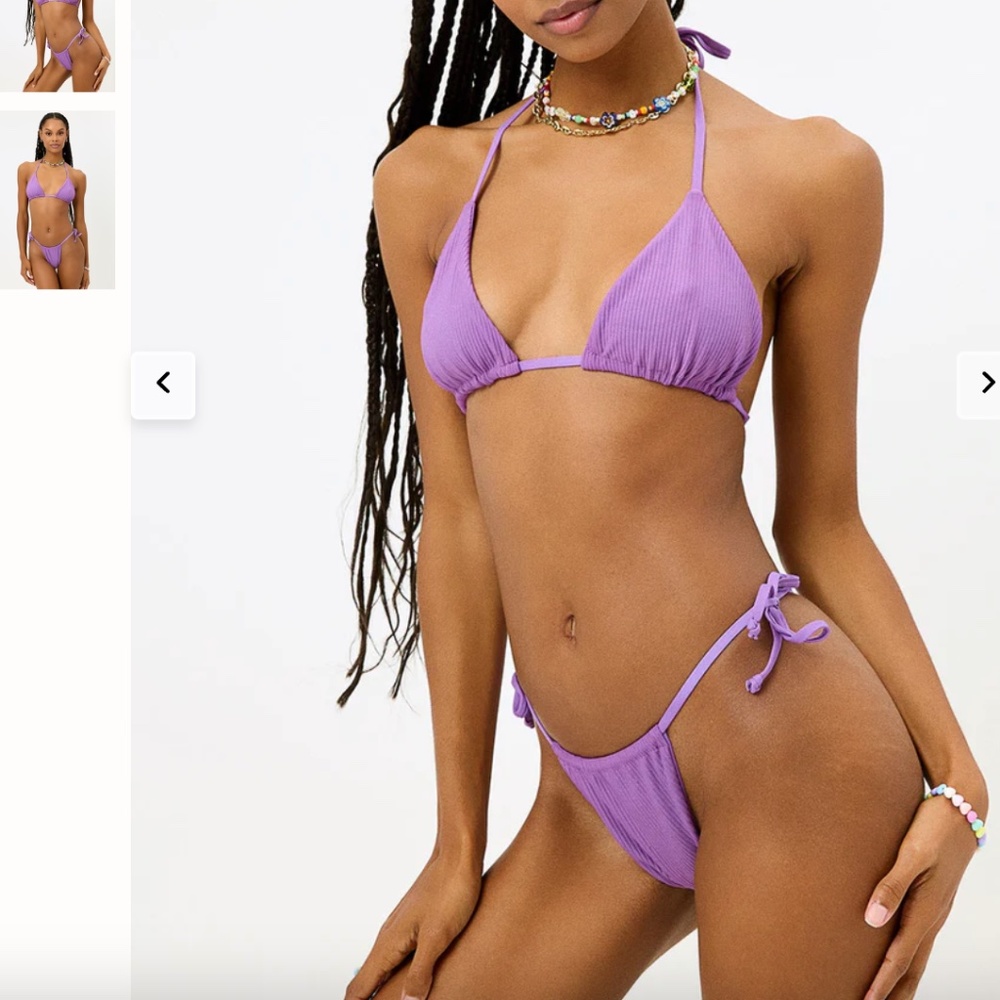 Frankies Bikinis Set -Tia Ribbed Triangle Bikini Top + Bottom Purple XS NWT